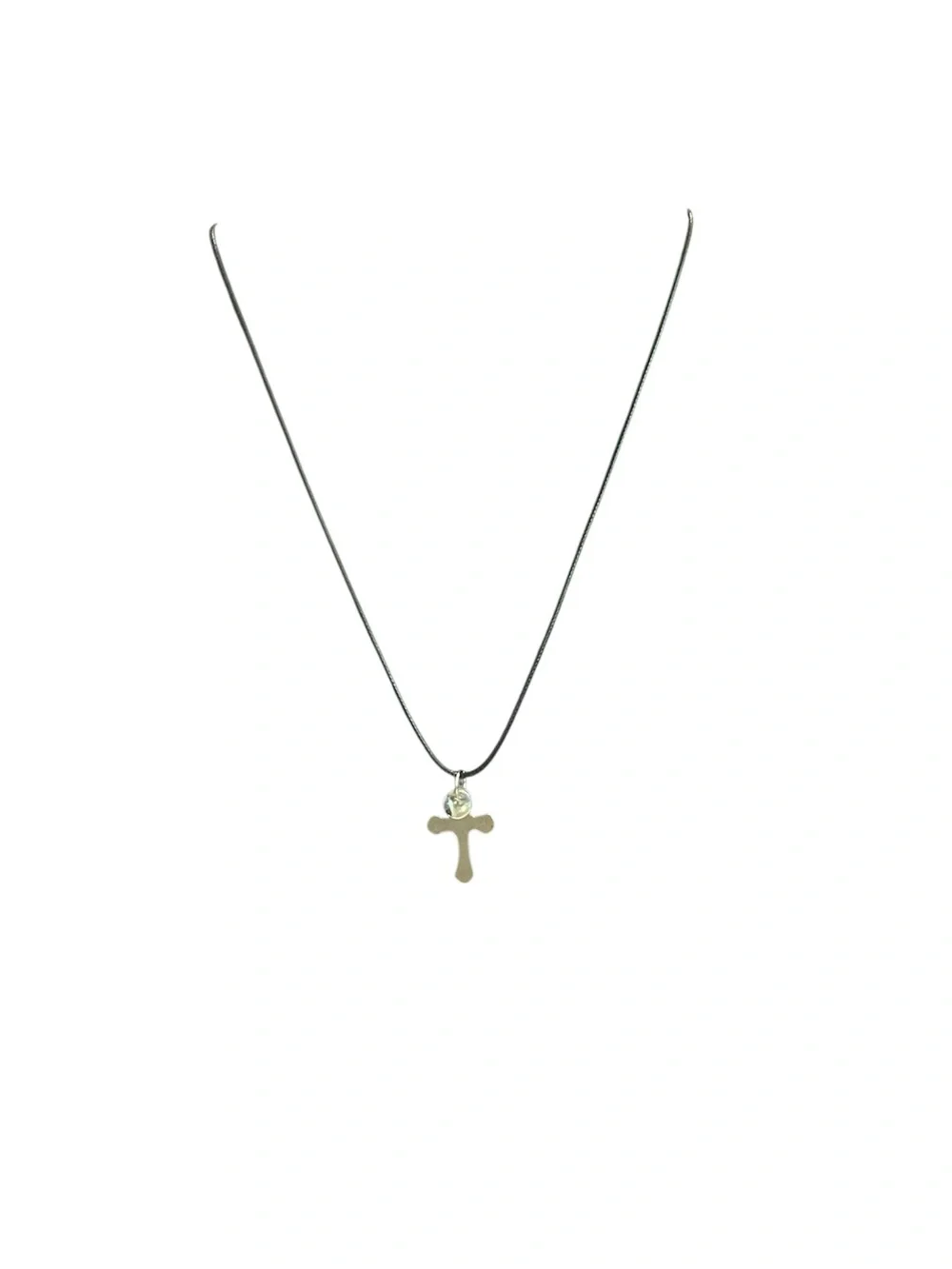 Silver Tone Cross Pendant Necklace Black Leather Cord Christian Faith Jewelry